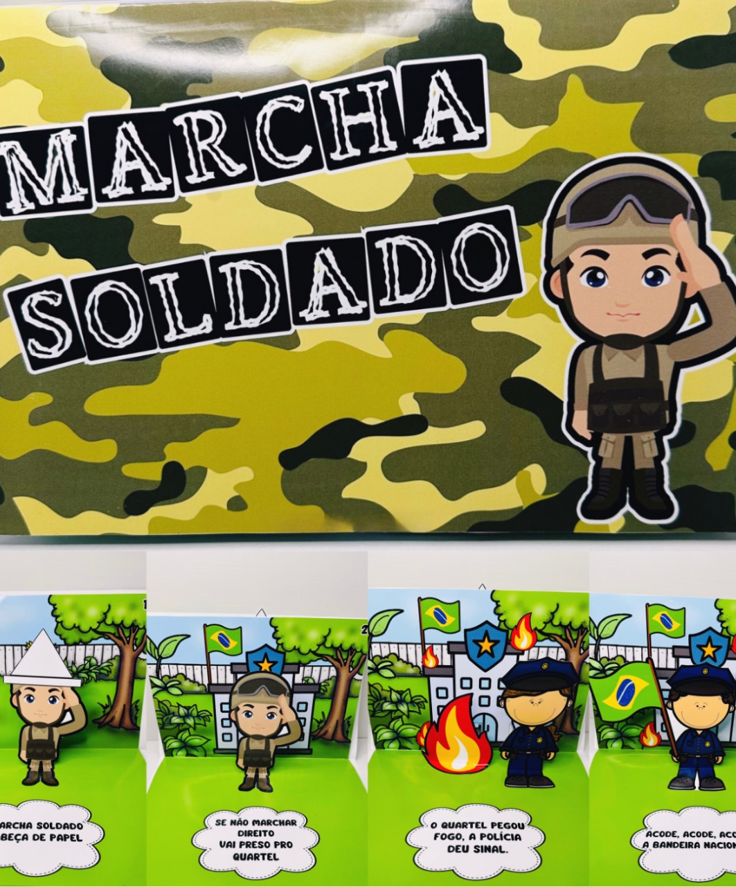 Livro musical 3D de Marcha Soldado para imprimir — amostra 5: Leve o tema do Dia do Soldado para a sala com um livro…