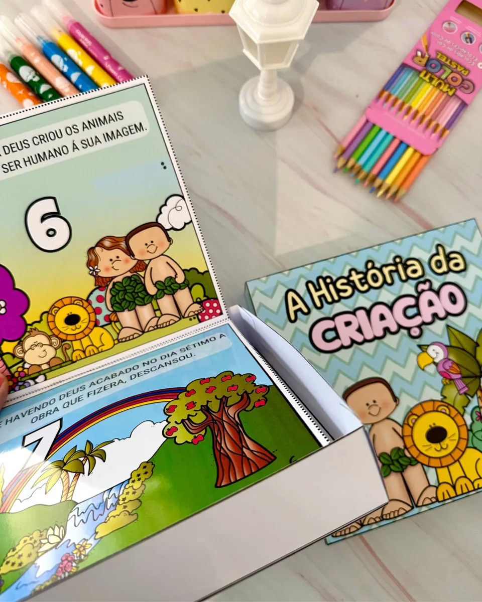 Livro na Caixa A História da Criação em PDF para Ministério Infantil — amostra 1: O recurso é baseado na Bíblia e utiliza…