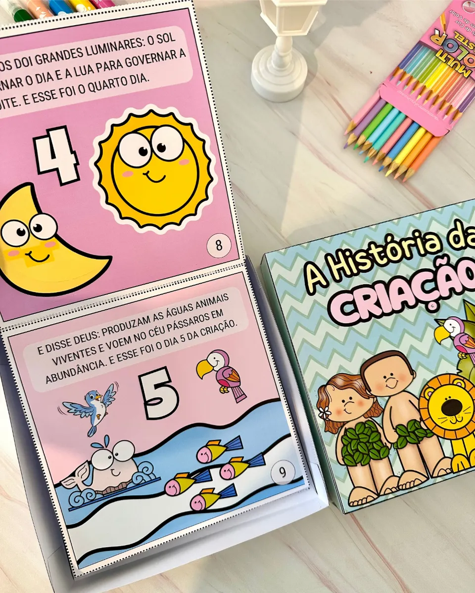 Livro na Caixa A História da Criação em PDF para Ministério Infantil — amostra 2: O recurso é baseado na Bíblia e utiliza…
