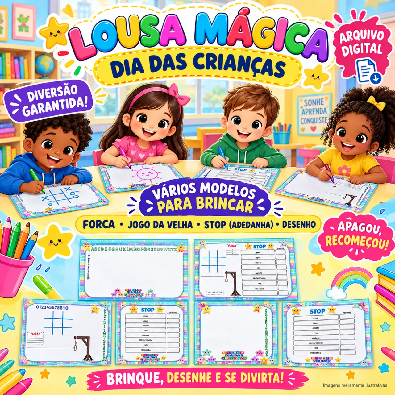 🎨LOUSA MÁGICA – DIA DAS CRIANÇAS🎈Jogos e Brincadeiras para Imprimir✨ — capa do material