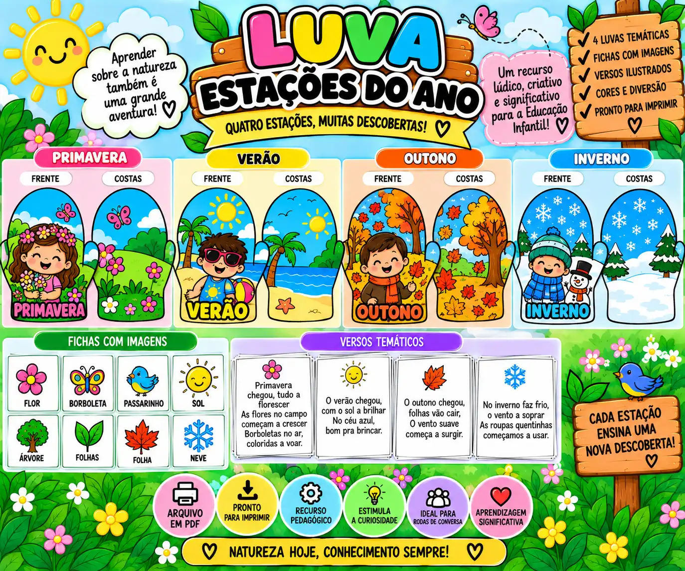 Luva das 4 Estações do Ano – Recurso para Educação Infantil — amostra 4: Recurso pedagógico lúdico e colorido para…