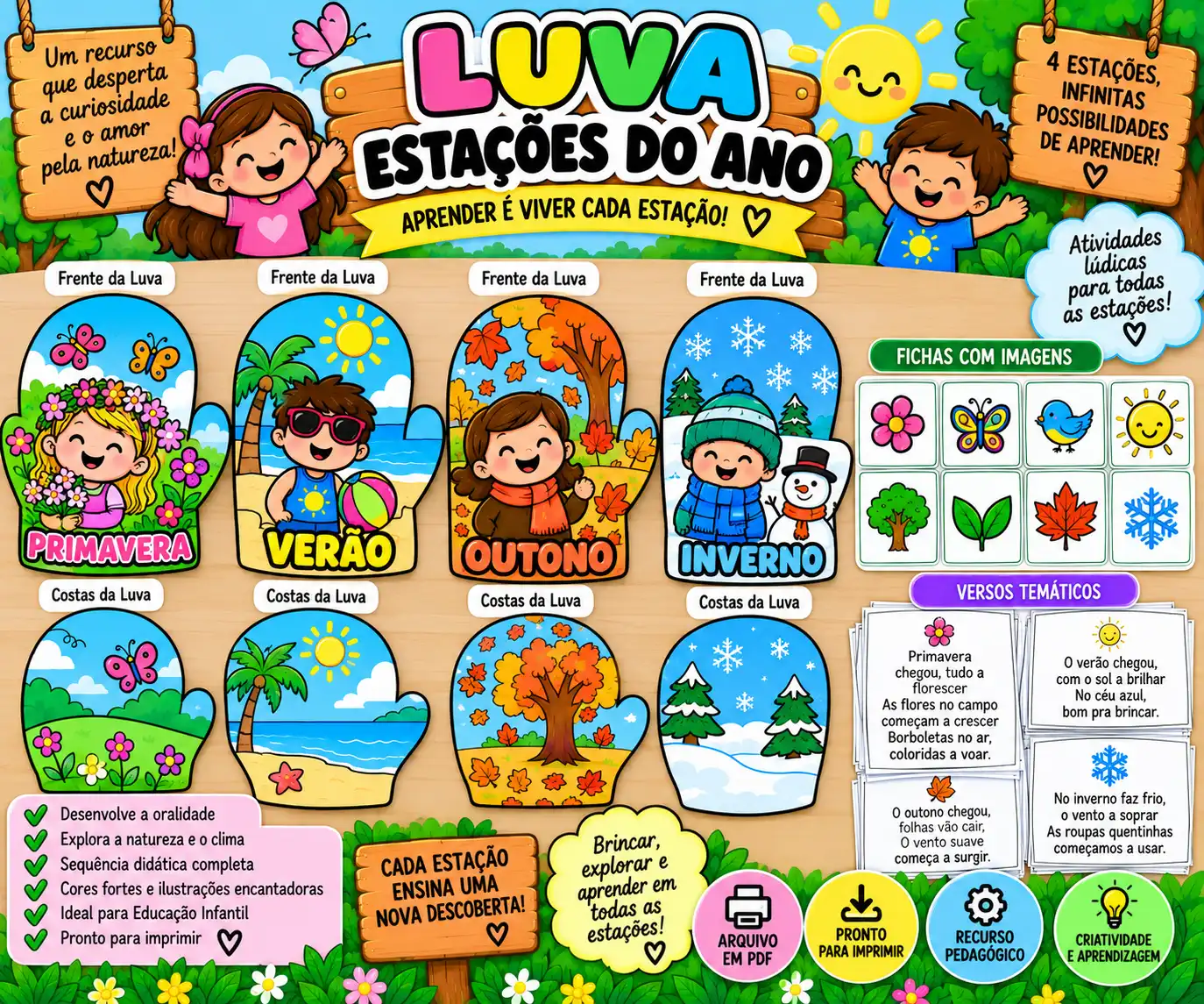 Luva das 4 Estações do Ano – Recurso para Educação Infantil — amostra 5: Recurso pedagógico lúdico e colorido para…
