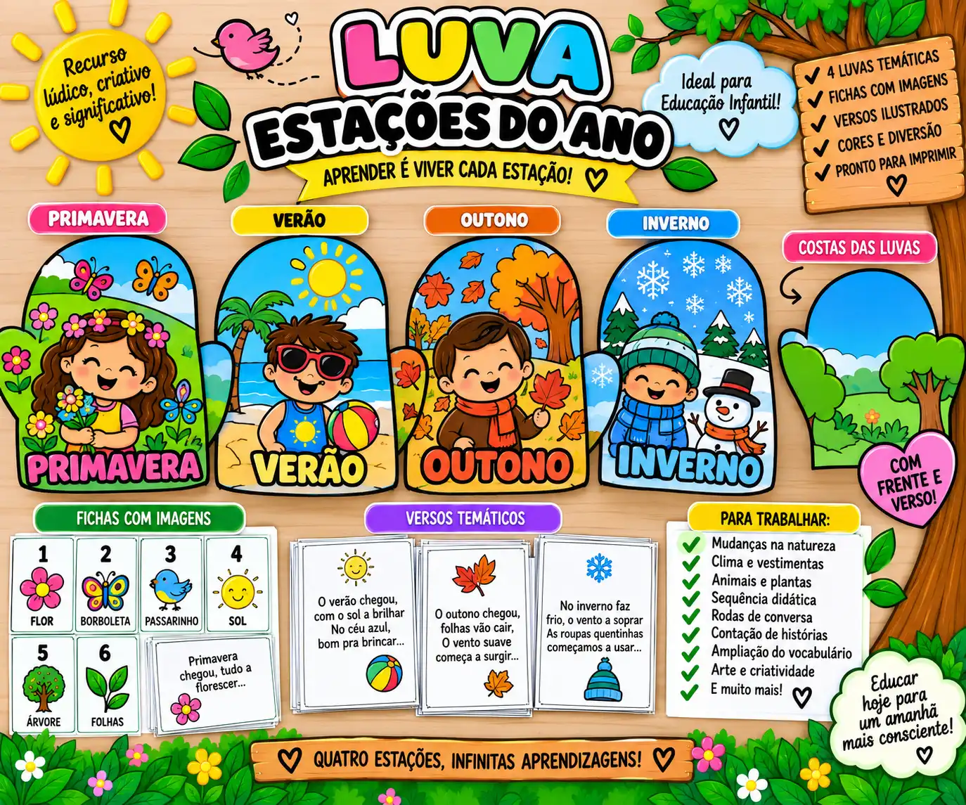 Luva das 4 Estações do Ano – Recurso para Educação Infantil — amostra 6: Recurso pedagógico lúdico e colorido para…