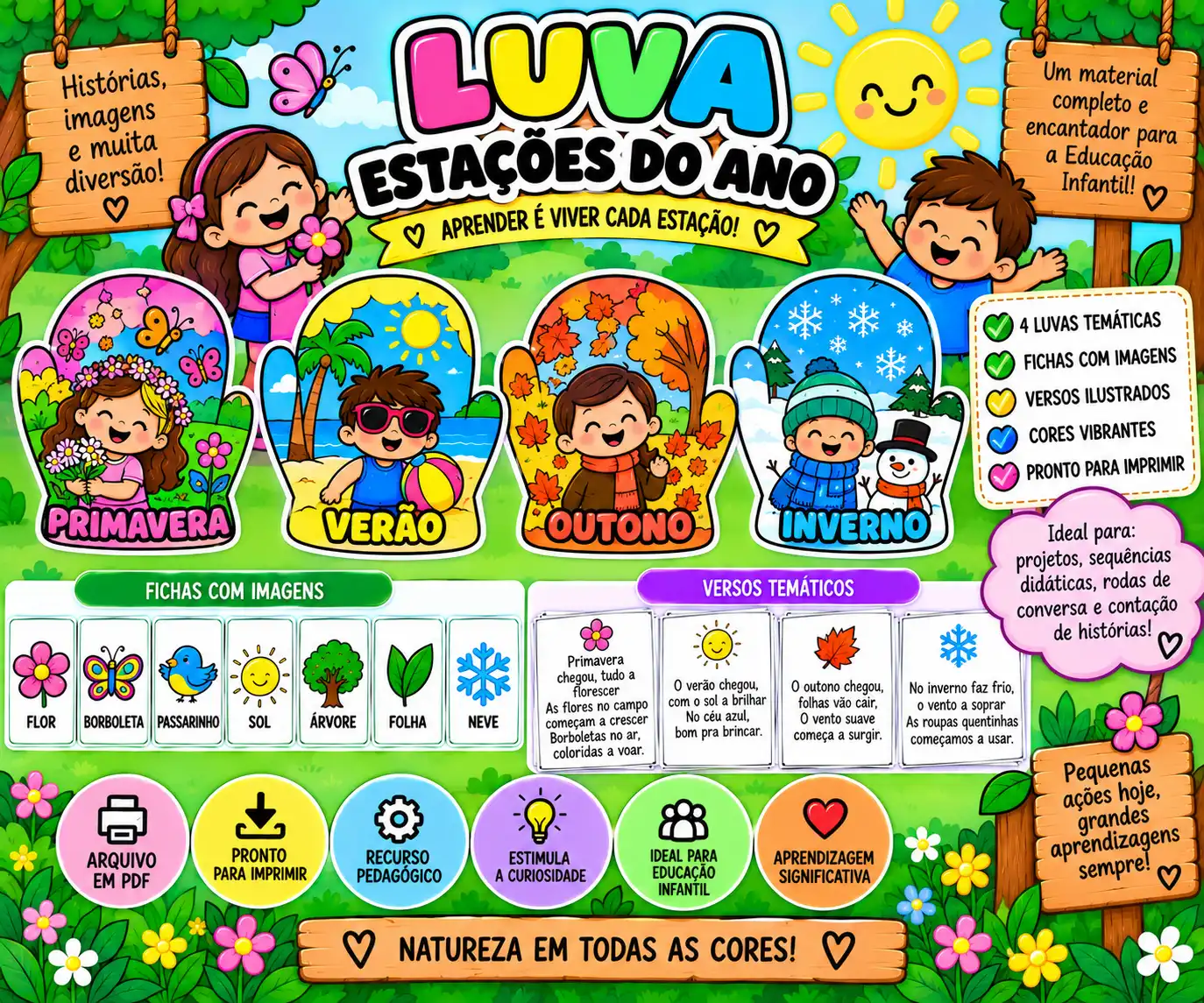 Luva das 4 Estações do Ano – Recurso para Educação Infantil — Alfabetização para Educação Infantil: Recurso pedagógico…