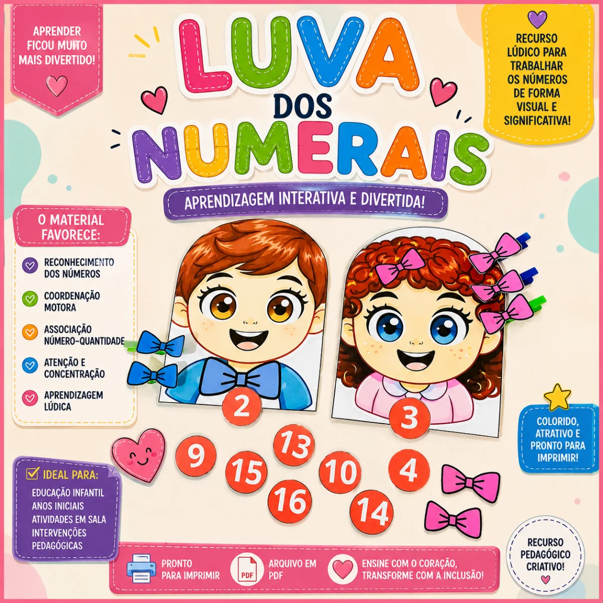 Luva de Contagem até 20 – PDF para Imprimir — Matemática para Educação Infantil: Luva de Contagem até 20 , recurso…