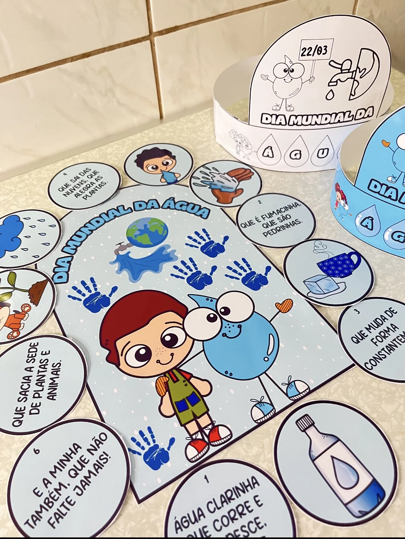 Luva de história + coroa dia da água — amostra 1: 🌊💙 Luva Interativa + Coroa Criativa – Especial Dia da Água