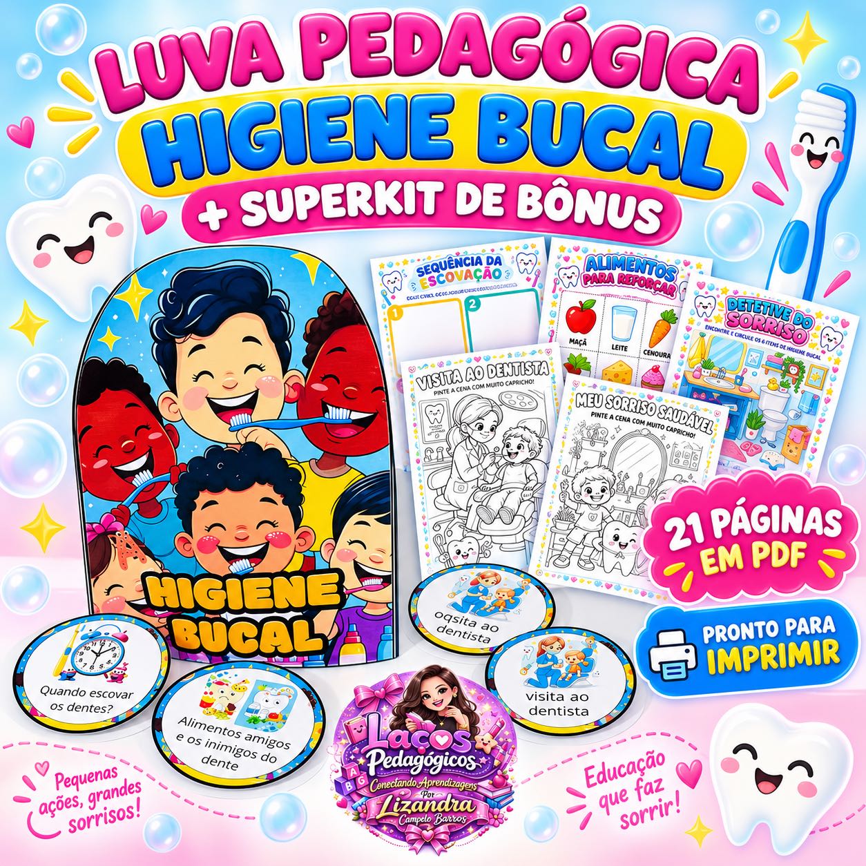 Luva Pedagógica de Higiene Bucal com Atividades e Bônus — capa do material