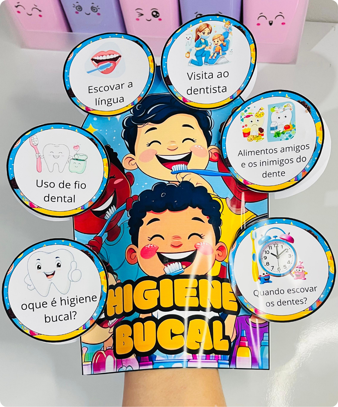 Luva pedagógica de higiene bucal para imprimir — anos iniciais — amostra 6: Leve os cuidados com os dentes para a conversa…