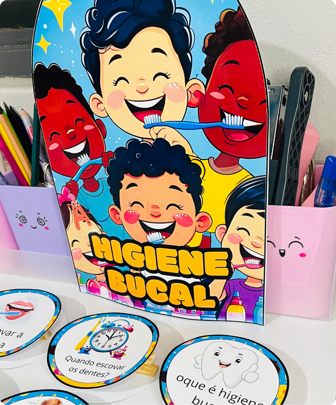 Luva pedagógica de higiene bucal para imprimir — anos iniciais — amostra 7: Leve os cuidados com os dentes para a conversa…