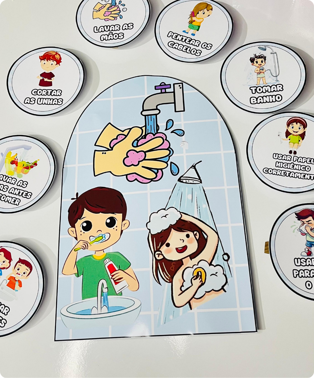 Luva pedagógica de higiene infantil para imprimir — amostra 1: Uma conversa sobre higiene com apoio visual