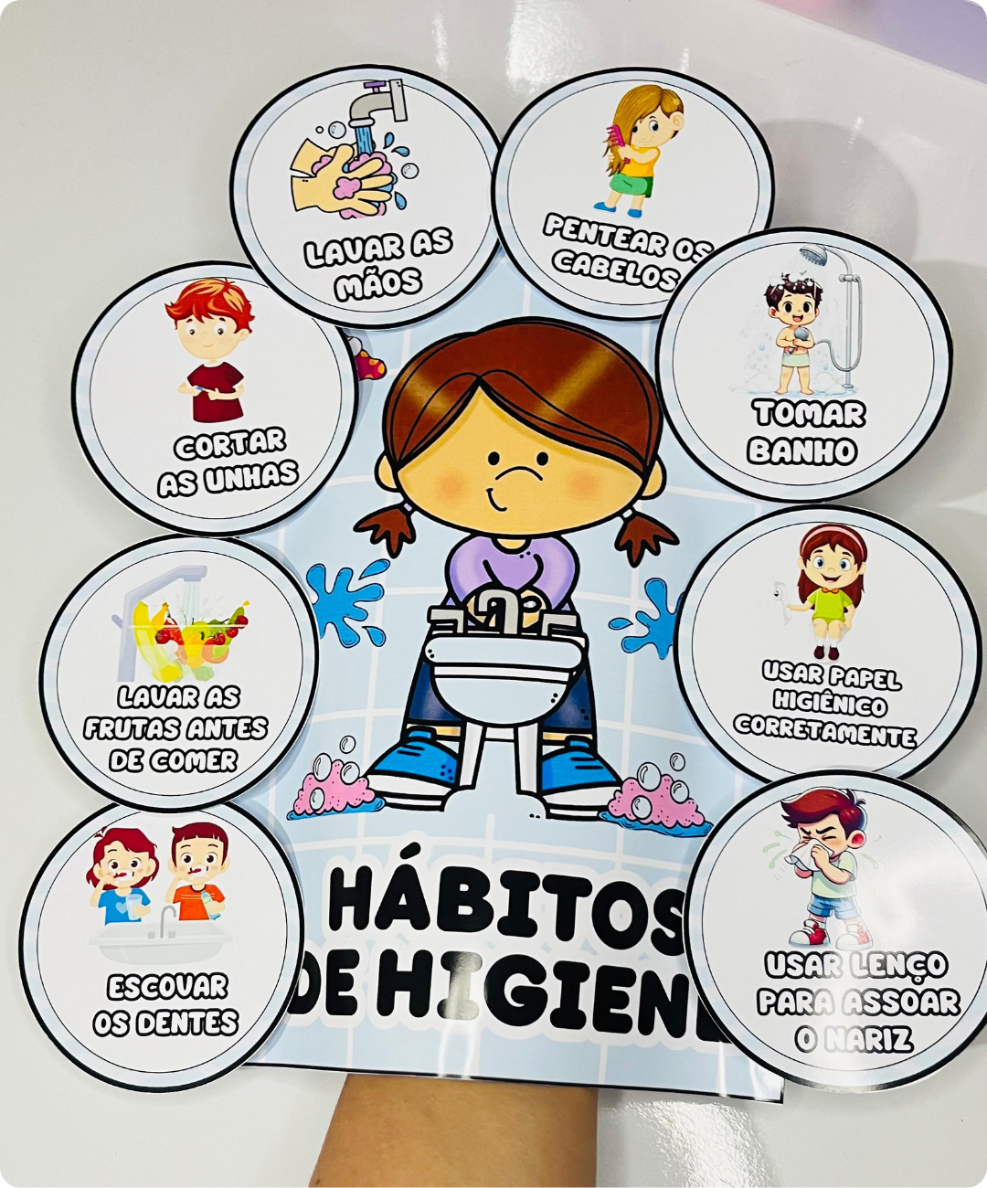 Luva pedagógica de higiene infantil para imprimir — amostra 5: Leve o tema da higiene para a conversa com as crianças…
