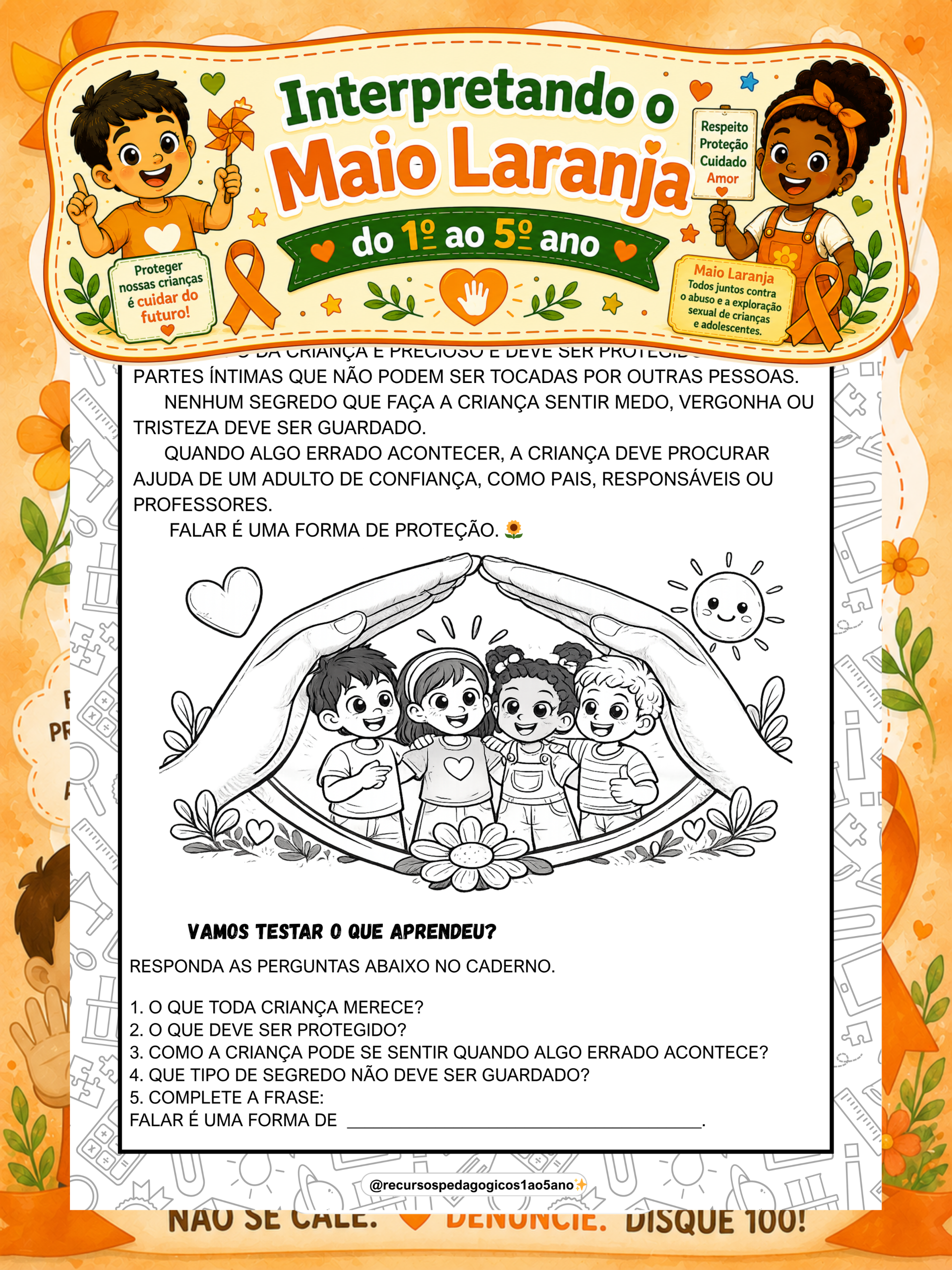 Maio Laranja – Texto, Interpretação e História em Quadrinhos – PDF para Imprimir | 5º ano — amostra 1: 🧡🌻 Maio Laranja –…