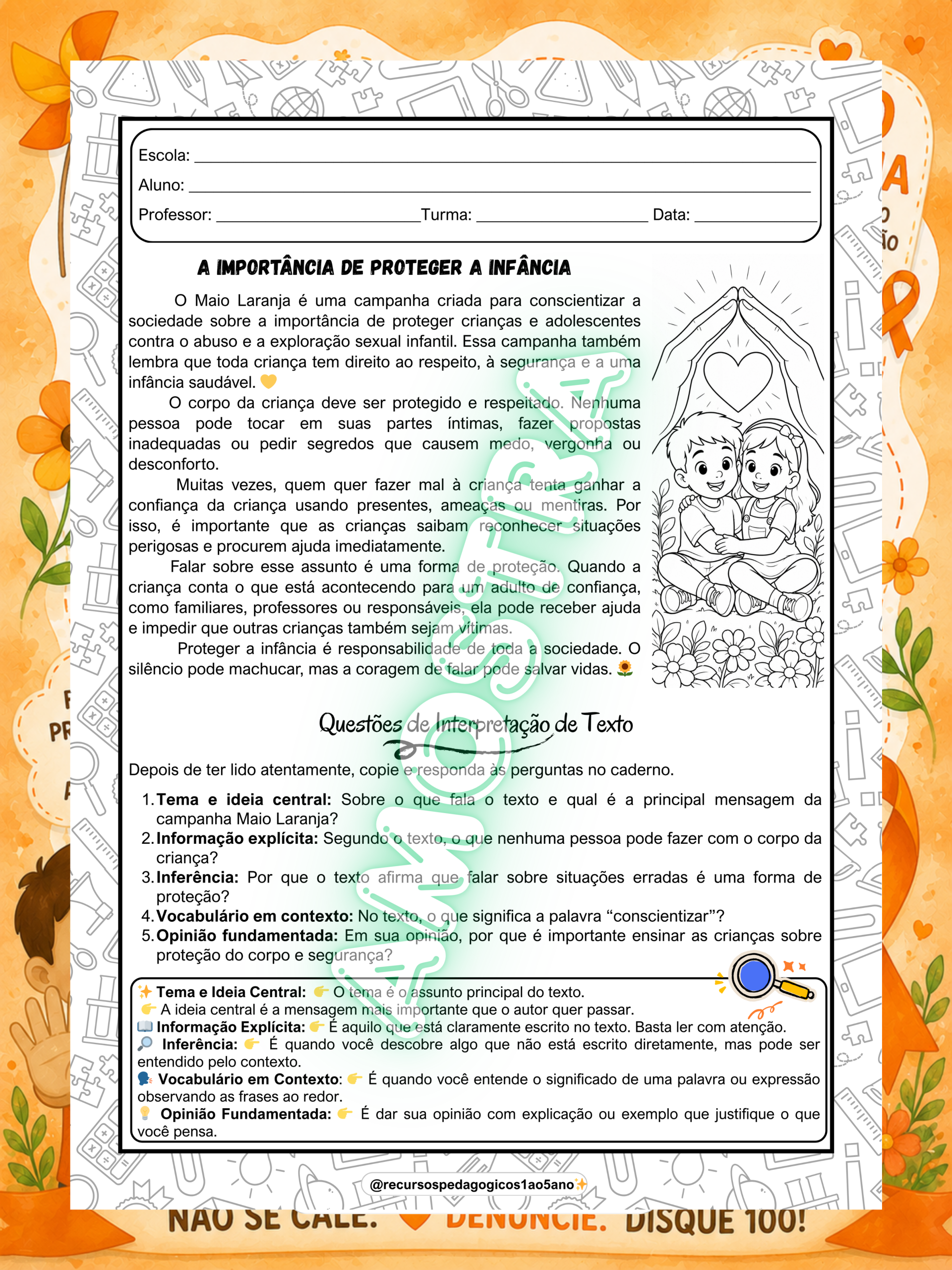 Maio Laranja – Texto, Interpretação e História em Quadrinhos – PDF para Imprimir | 5º ano — amostra 3: Maio Laranja –…