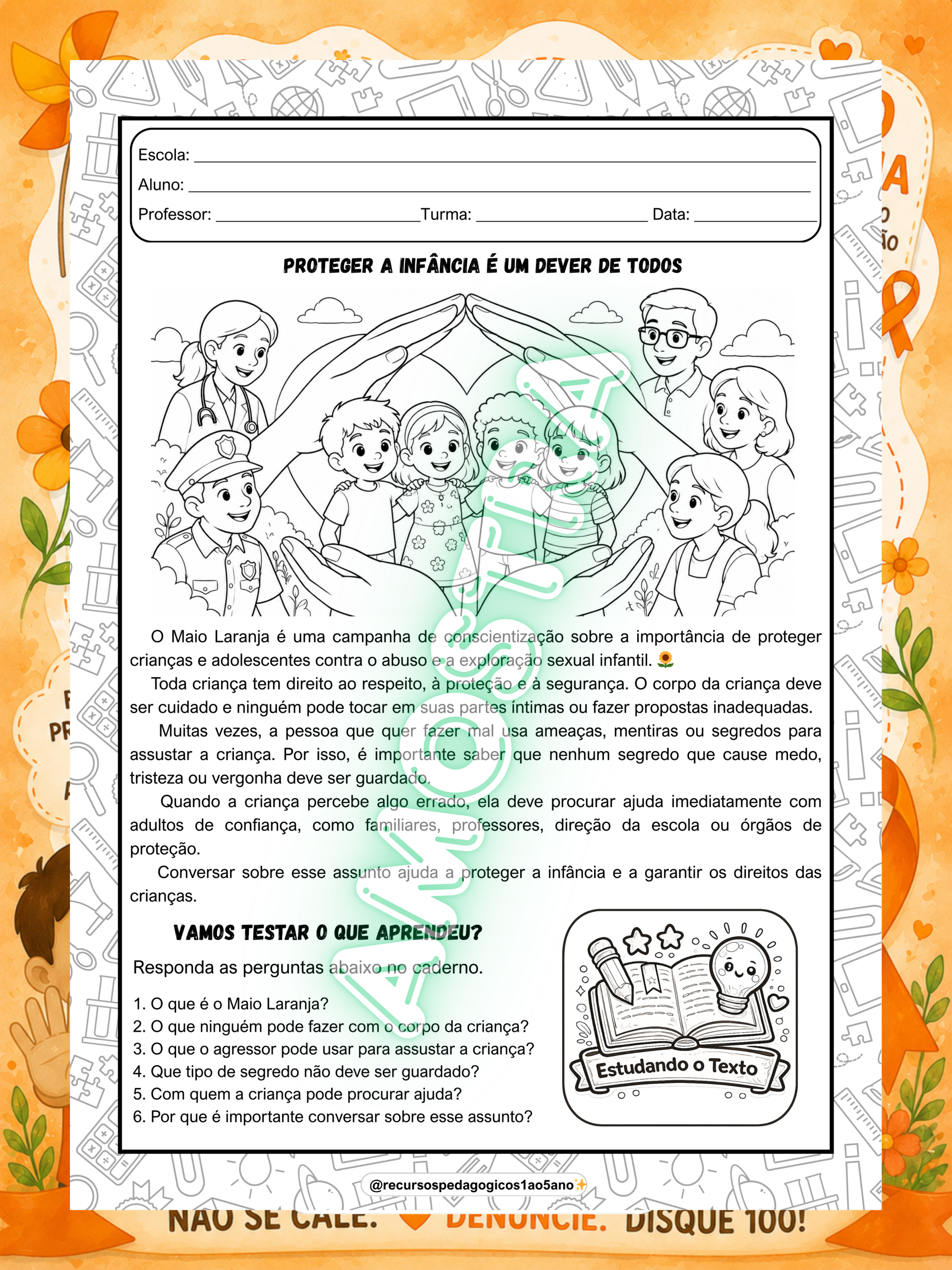 Maio Laranja – Texto, Interpretação e História em Quadrinhos – PDF para Imprimir | 5º ano — amostra 4: Maio Laranja –…
