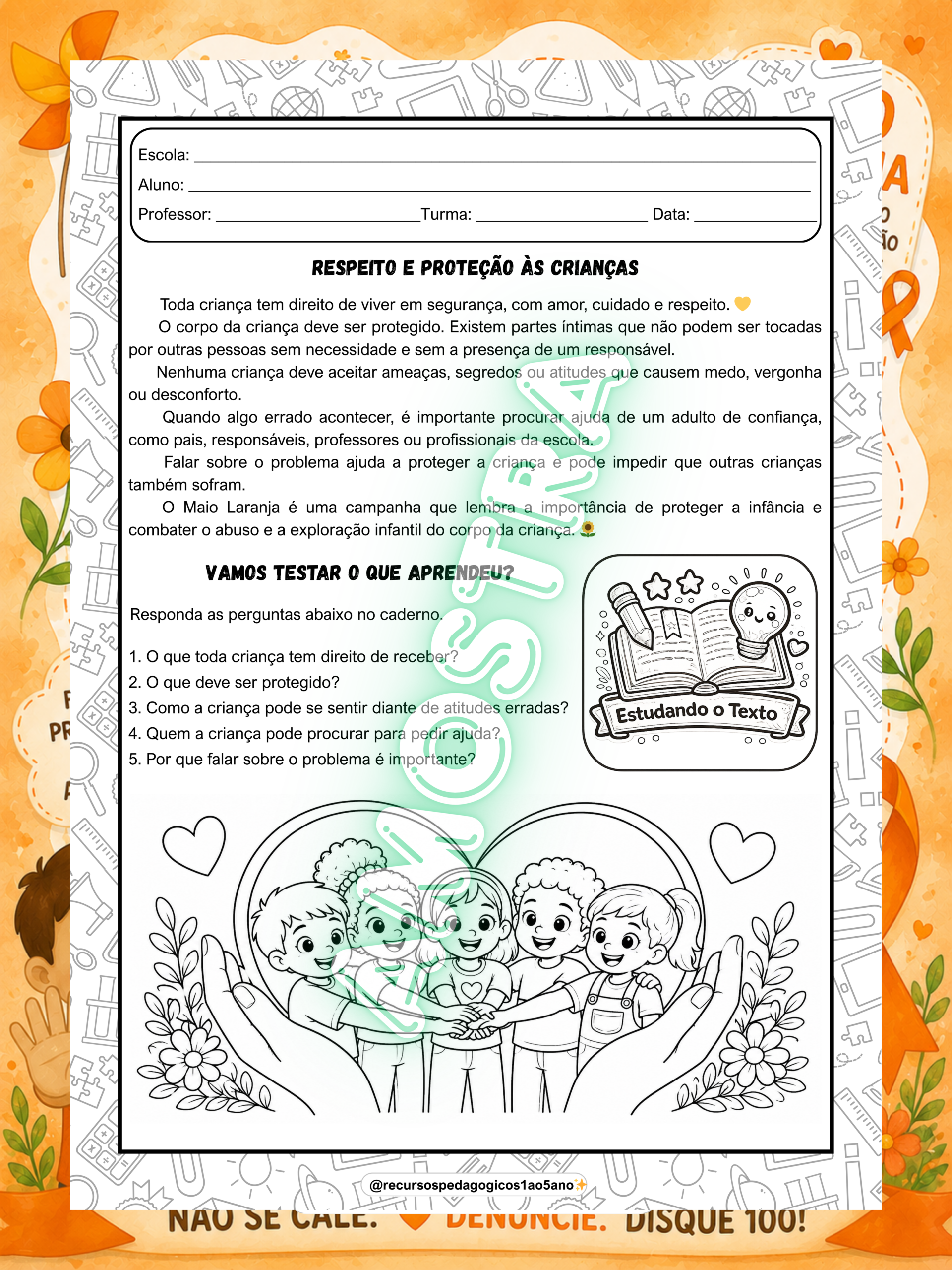 Maio Laranja – Texto, Interpretação e História em Quadrinhos – PDF para Imprimir | 5º ano — amostra 5: Maio Laranja –…