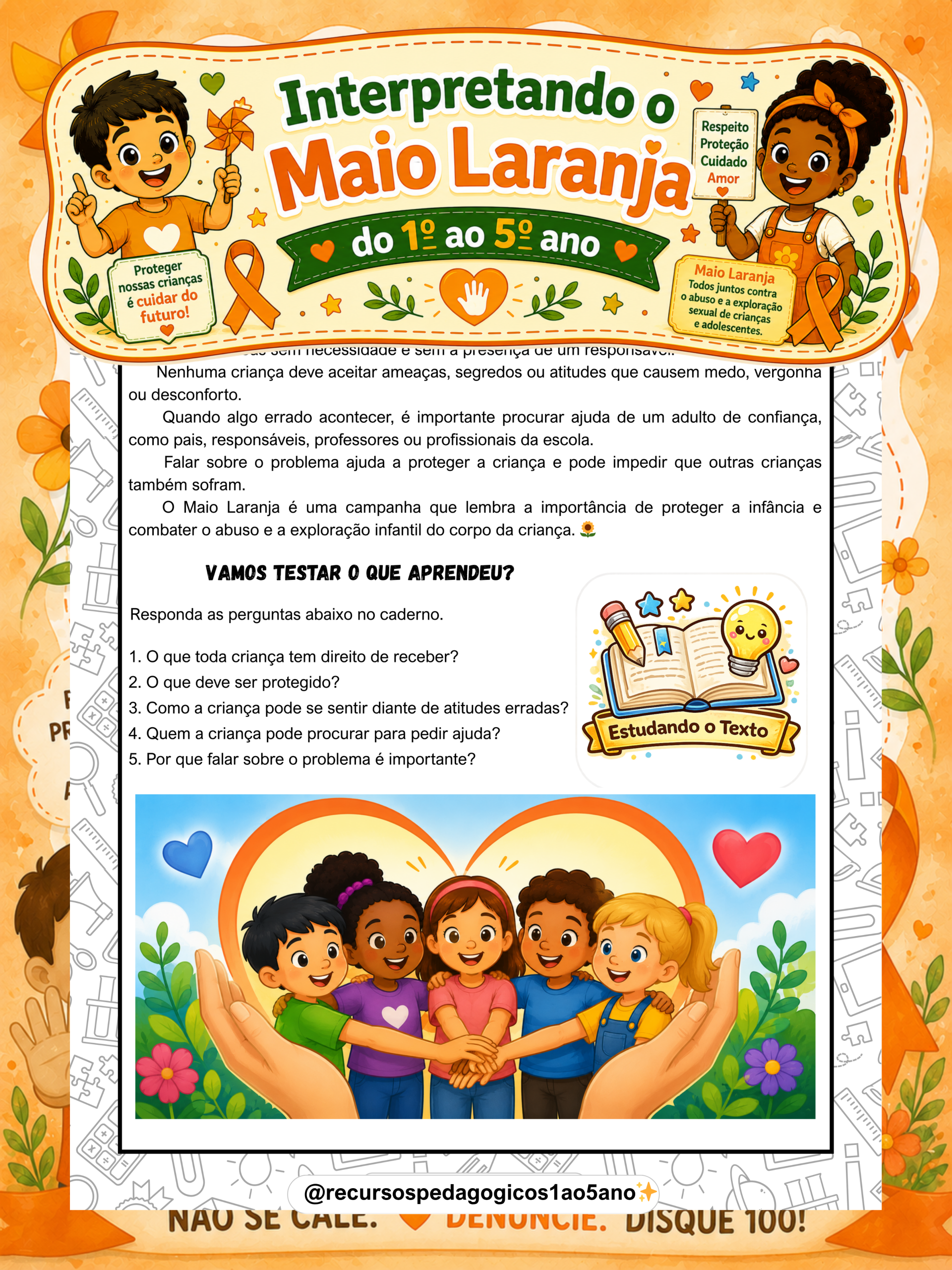 Maio Laranja – Texto, Interpretação e História em Quadrinhos – PDF para Imprimir | 5º ano — amostra 6: Maio Laranja –…