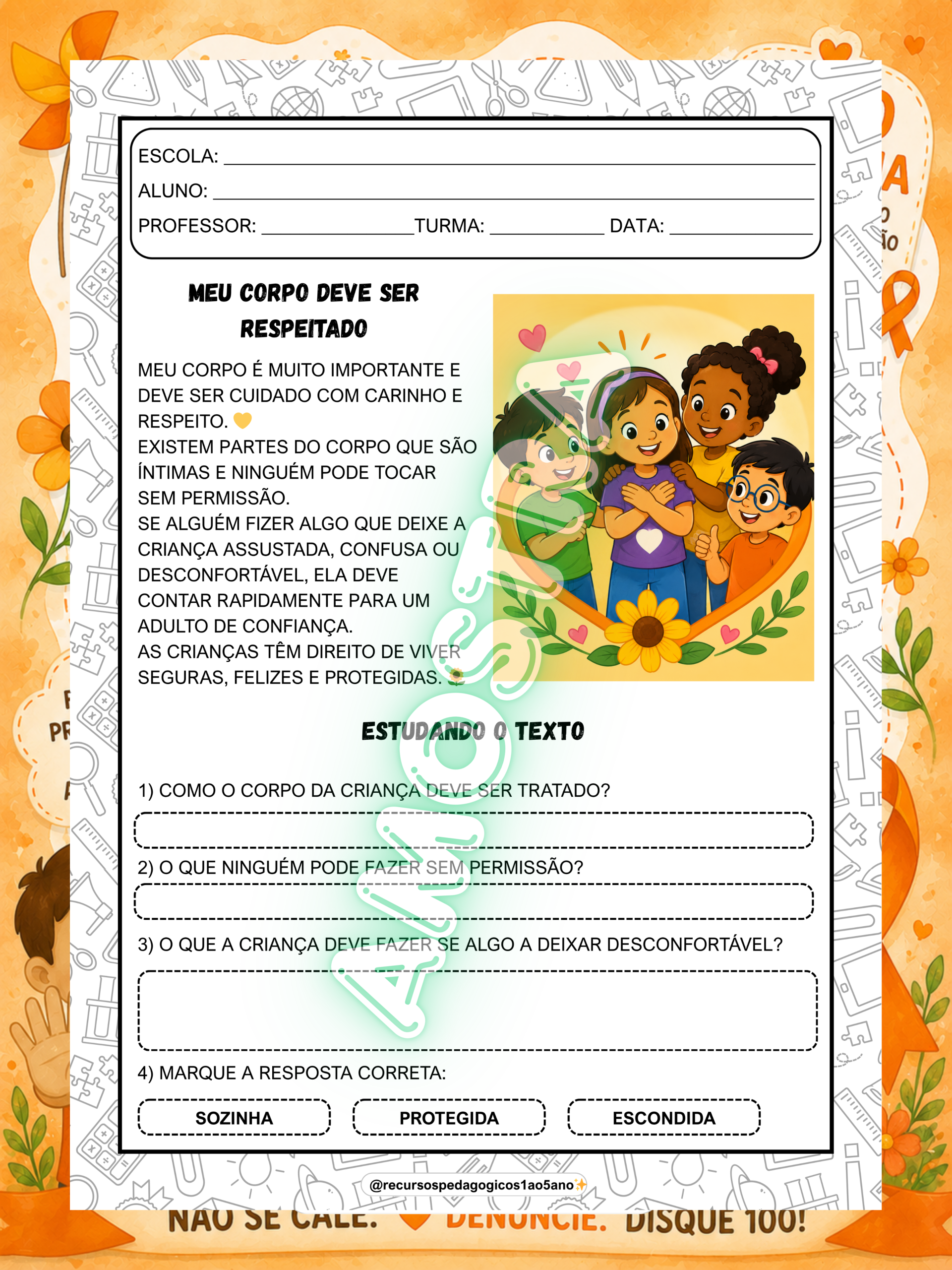 Maio Laranja – Texto, Interpretação e História em Quadrinhos – PDF para Imprimir | 5º ano — amostra 7: Maio Laranja –…