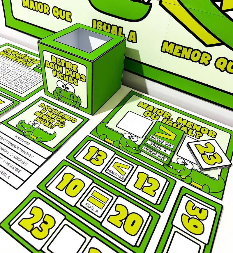 Maior, Menor ou Igual: Kit de Matemática em PDF com Jogos — amostra 2: O que vem no material