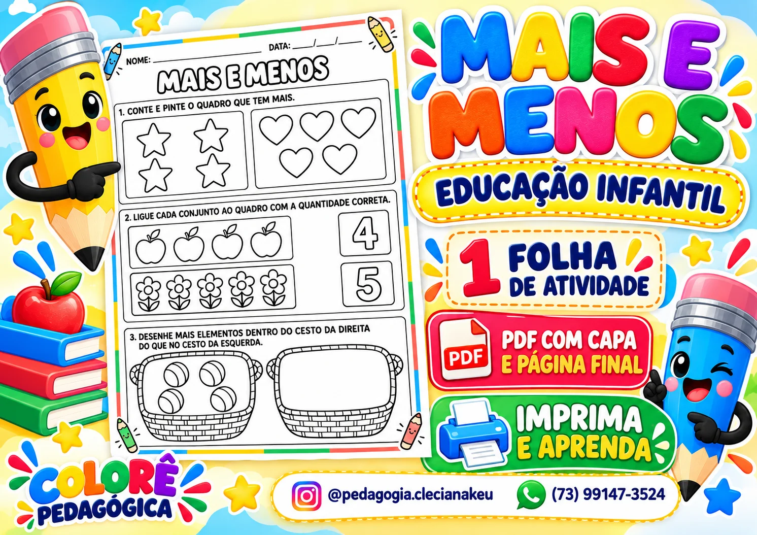 Mais e Menos — Atividade de Matemática para Educação Infantil | PDF A4 — Matemática para Educação Infantil: Uma atividade…