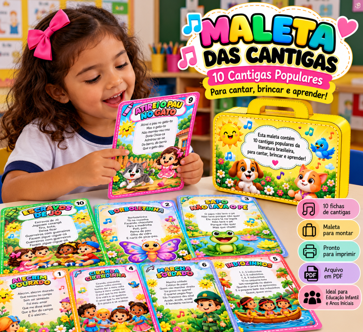 Maleta das Cantigas — 10 Cantigas Populares para Educação Infantil — amostra 1: 🌈 IDEAL PARA TRABALHAR