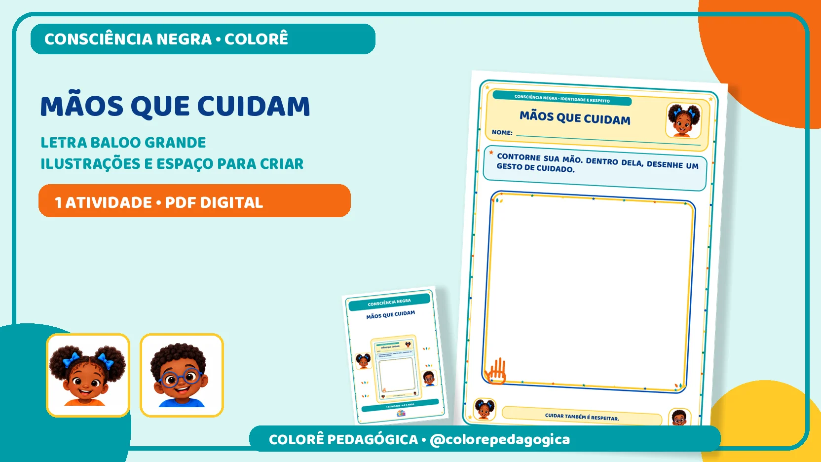 Mãos que cuidam | Consciência Negra na Educação Infantil — amostra 2: Produto digital para impressão em A4, na orientação…