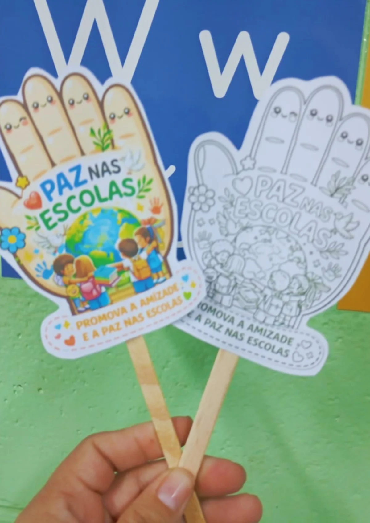 Mãozinha Paz nas Escolas – Atividade Educação Emocional para Imprimir — amostra 3: Leve para sua escola uma mensagem…