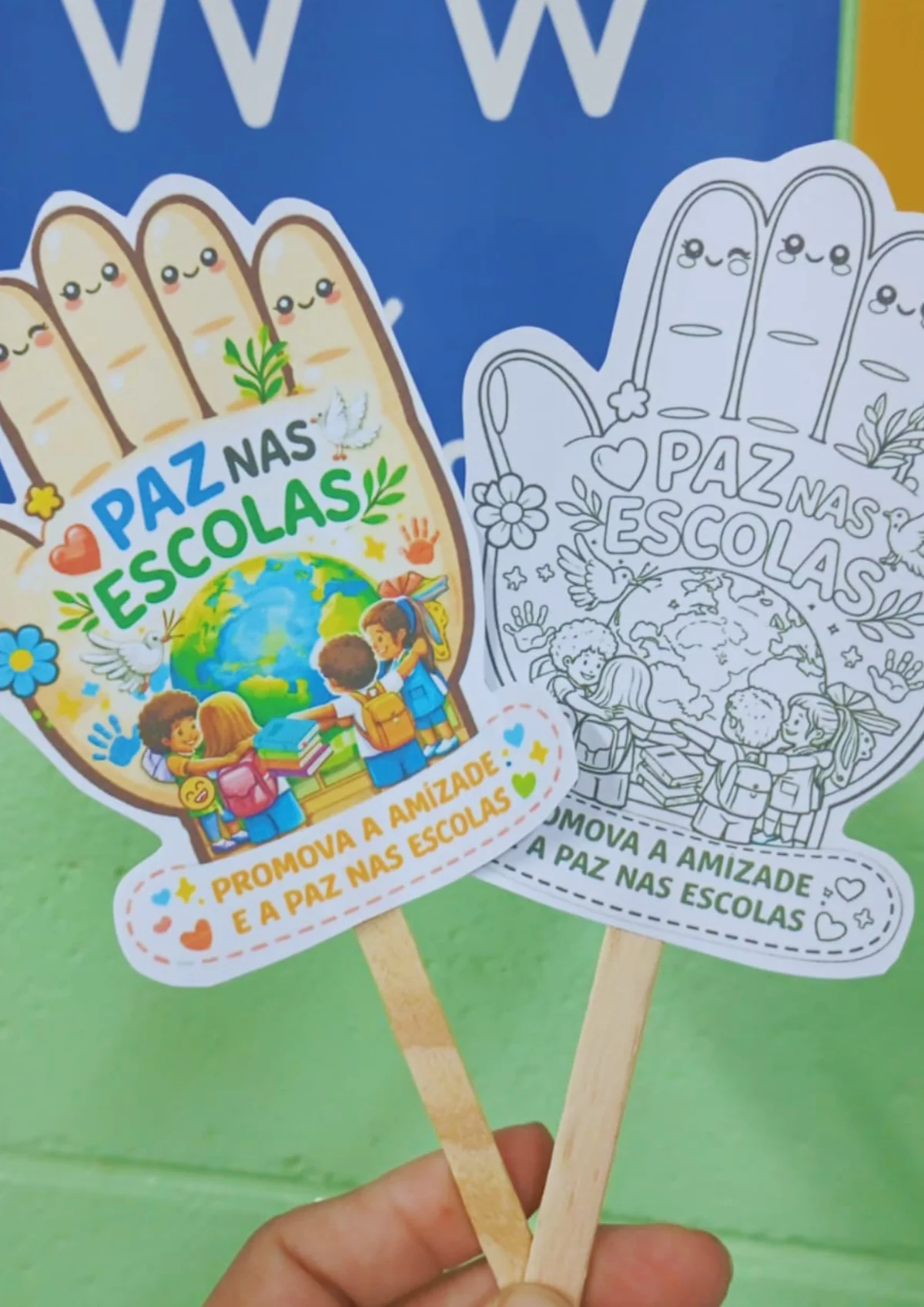 Mãozinha Paz nas Escolas – Atividade Educação Emocional para Imprimir — amostra 4: Leve para sua escola uma mensagem…
