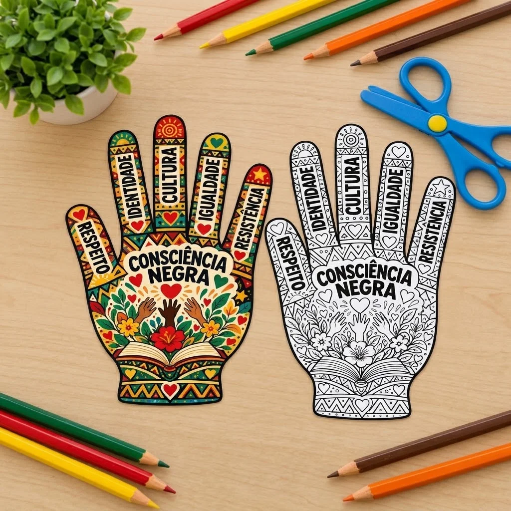 Mãozinhas Consciência Negra para Imprimir — amostra 1: Material de Consciência Negra com mãozinhas coloridas e para…