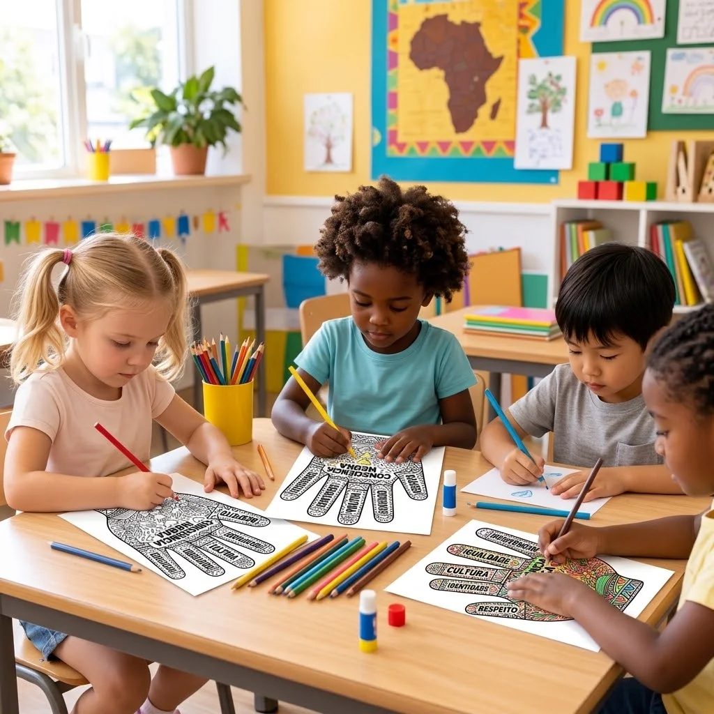 Mãozinhas Consciência Negra para Imprimir — amostra 2: Material de Consciência Negra com mãozinhas coloridas e para…