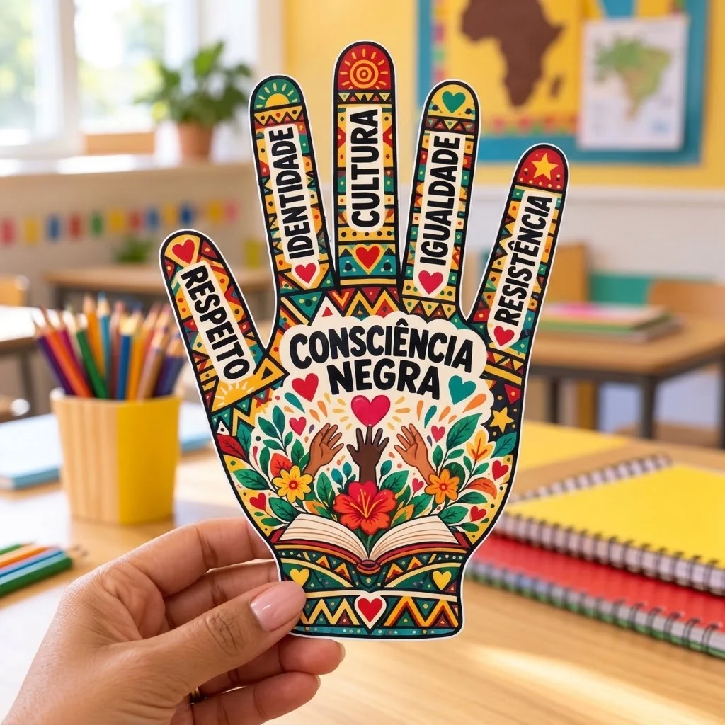 Mãozinhas Consciência Negra para Imprimir — amostra 4: Material de Consciência Negra com mãozinhas coloridas e para…