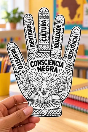 Mãozinhas Consciência Negra para Imprimir — amostra 5: Material de Consciência Negra com mãozinhas coloridas e para…