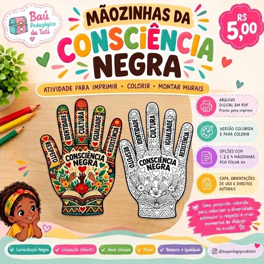 Mãozinhas Consciência Negra para Imprimir — Datas comemorativas para Educação Infantil: Material de Consciência Negra com…
