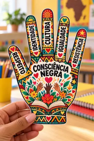 Mãozinhas da Consciência Negra para Imprimir — amostra 5: Moldes de mãozinhas coloridas e para colorir em três tamanhos,…
