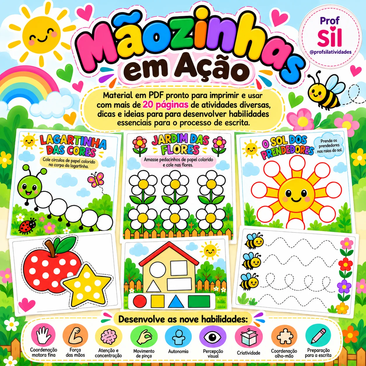Mãozinhas em Ação – Kit de Coordenação Motora Fina — Alfabetização para Educação Infantil: Material pedagógico lúdico e…