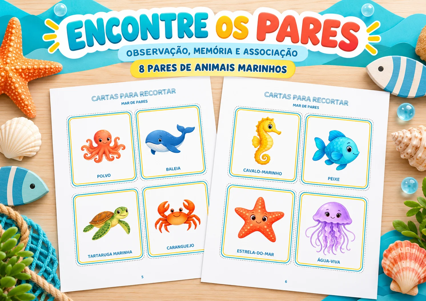Mar de Pares: Jogo da Memória para Educação Infantil — amostra 1: Produto DIGITAL em PDF para impressão. Não há envio físico.