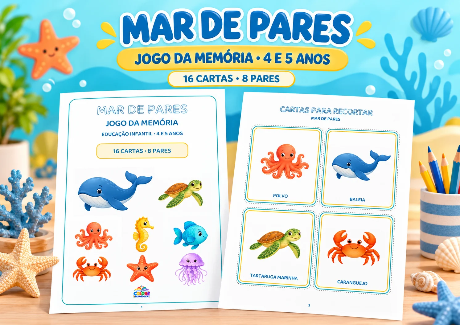 Mar de Pares: Jogo da Memória para Educação Infantil — Ciências para Educação Infantil: Jogo da memória em PDF com 16…
