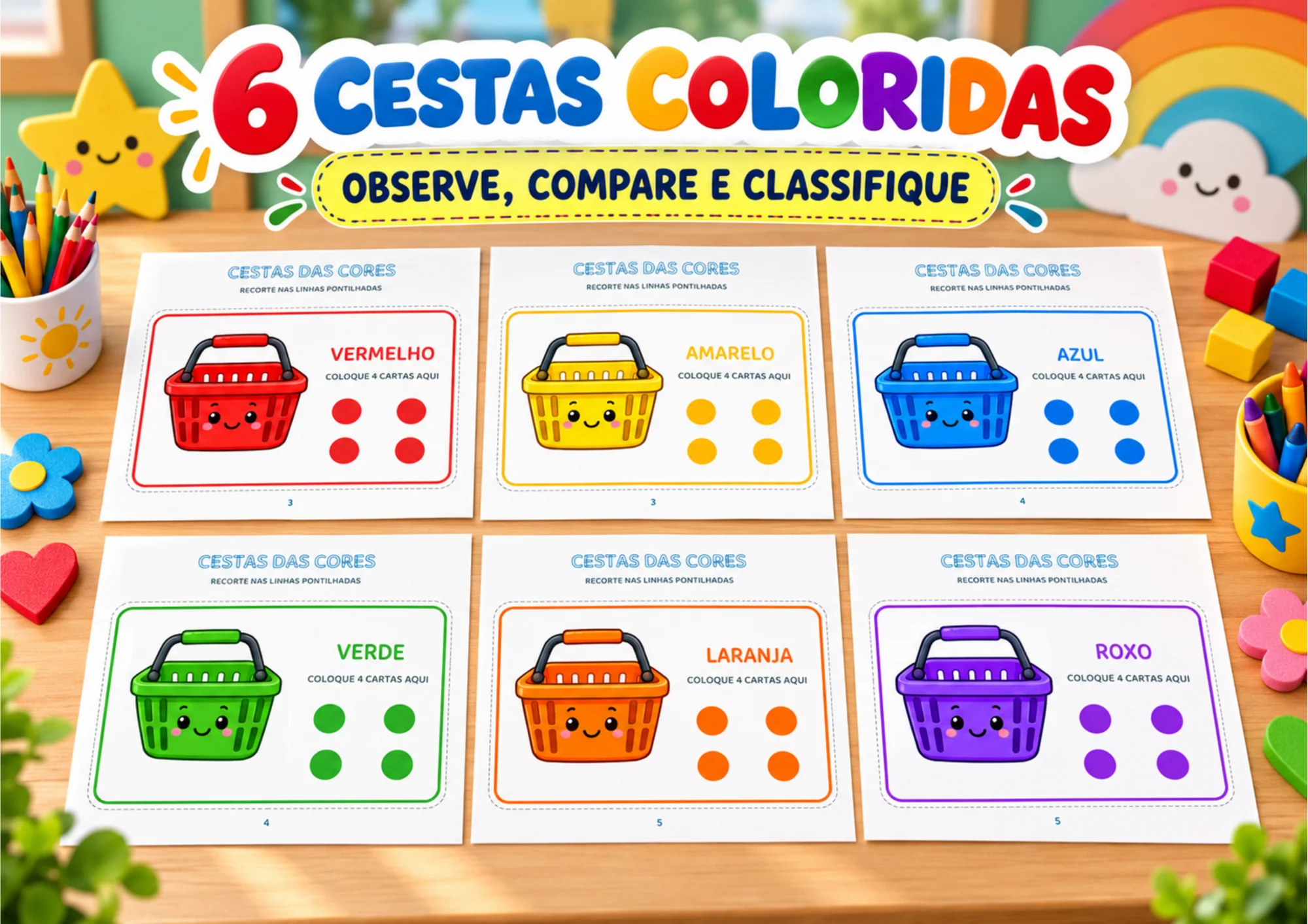 Mar de Pares: Jogo da Memória para Educação Infantil — amostra 1: Jogo da memória em PDF com 16 cartas coloridas e 8 pares…