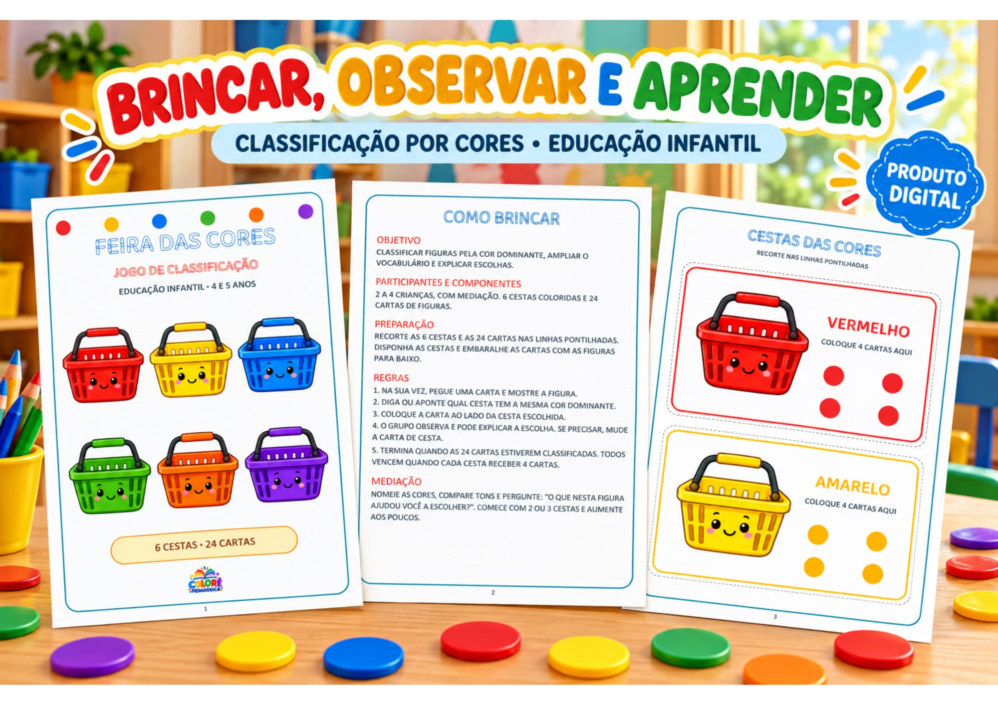 Mar de Pares: Jogo da Memória para Educação Infantil — amostra 2: Jogo da memória em PDF com 16 cartas coloridas e 8 pares…