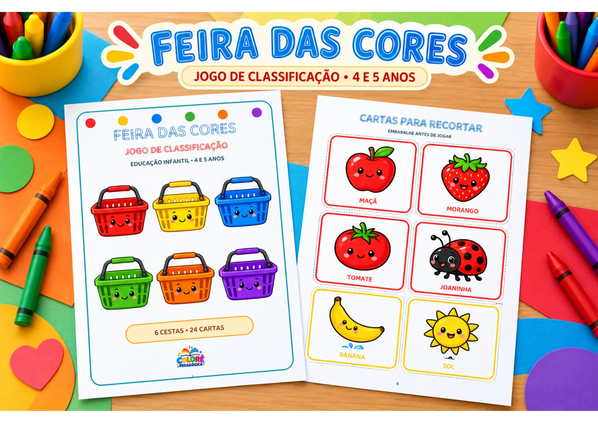 Mar de Pares: Jogo da Memória para Educação Infantil — amostra 3: Jogo da memória em PDF com 16 cartas coloridas e 8 pares…