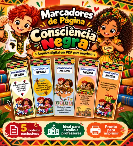 Marcador de páginas Consciência Negra para imprimir — capa do material