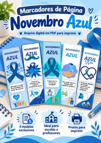 Marcador de páginas Novembro Azul para imprimir — capa do material