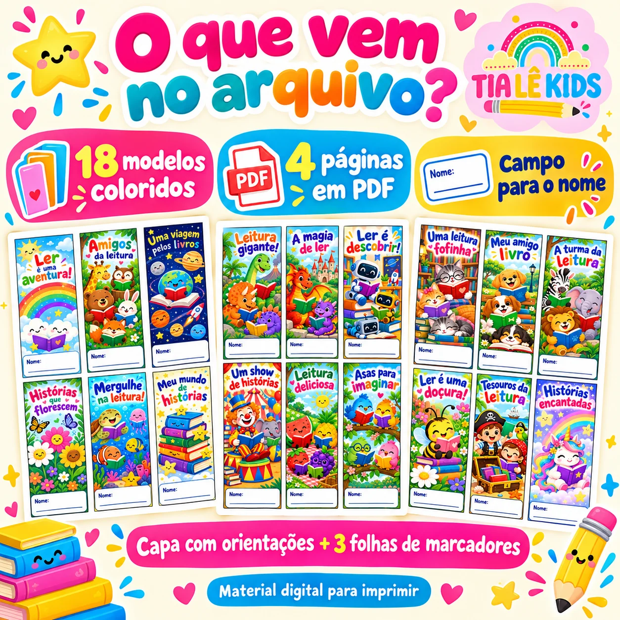 Marcadores de Leitura para Imprimir - 18 Modelos Coloridos — amostra 1: Deixe o momento da leitura ainda mais especial com…
