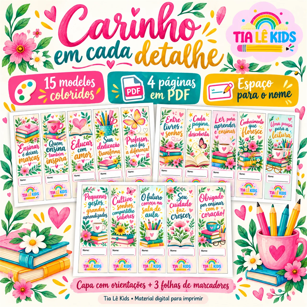 Marcadores de Leitura para Professores | 15 Modelos para Imprimir — amostra 2: Um carinho para quem ensina