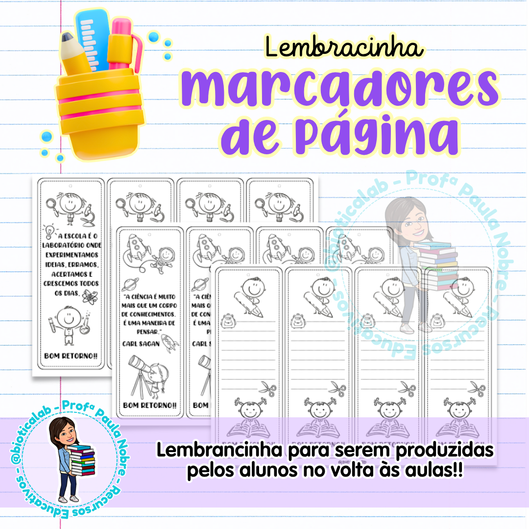 Marcadores de Página – Material Pedagógico — Datas comemorativas para Todas as séries: Lembrancinha de Volta às Aulas -…