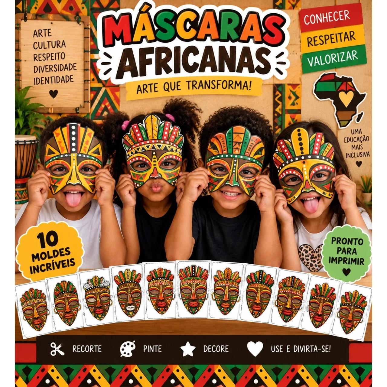 Máscaras Africanas Coloridas e para colorir! — capa do material