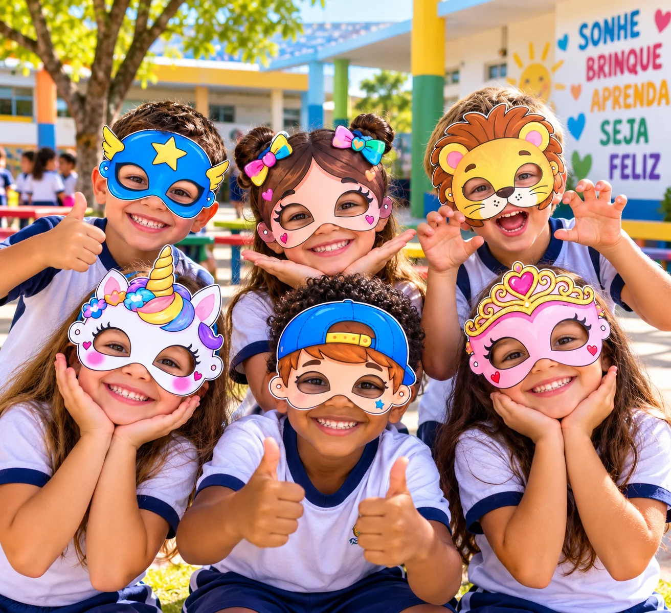 MÁSCARAS COLORIDAS ESPECIAIS – DIA DAS CRIANÇAS! — amostra 1: Deixe o Dia das Crianças ainda mais divertido e colorido