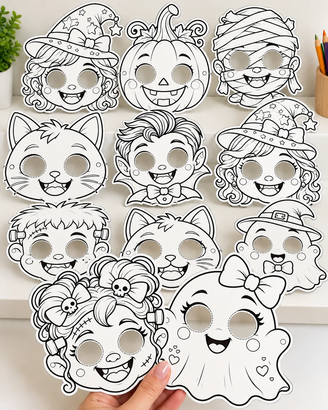 MÁSCARAS DE HALLOWEEN PARA COLORIR - ARQUIVO EM PDF — amostra 2: Prepare-se para um Halloween cheio de criatividade e…