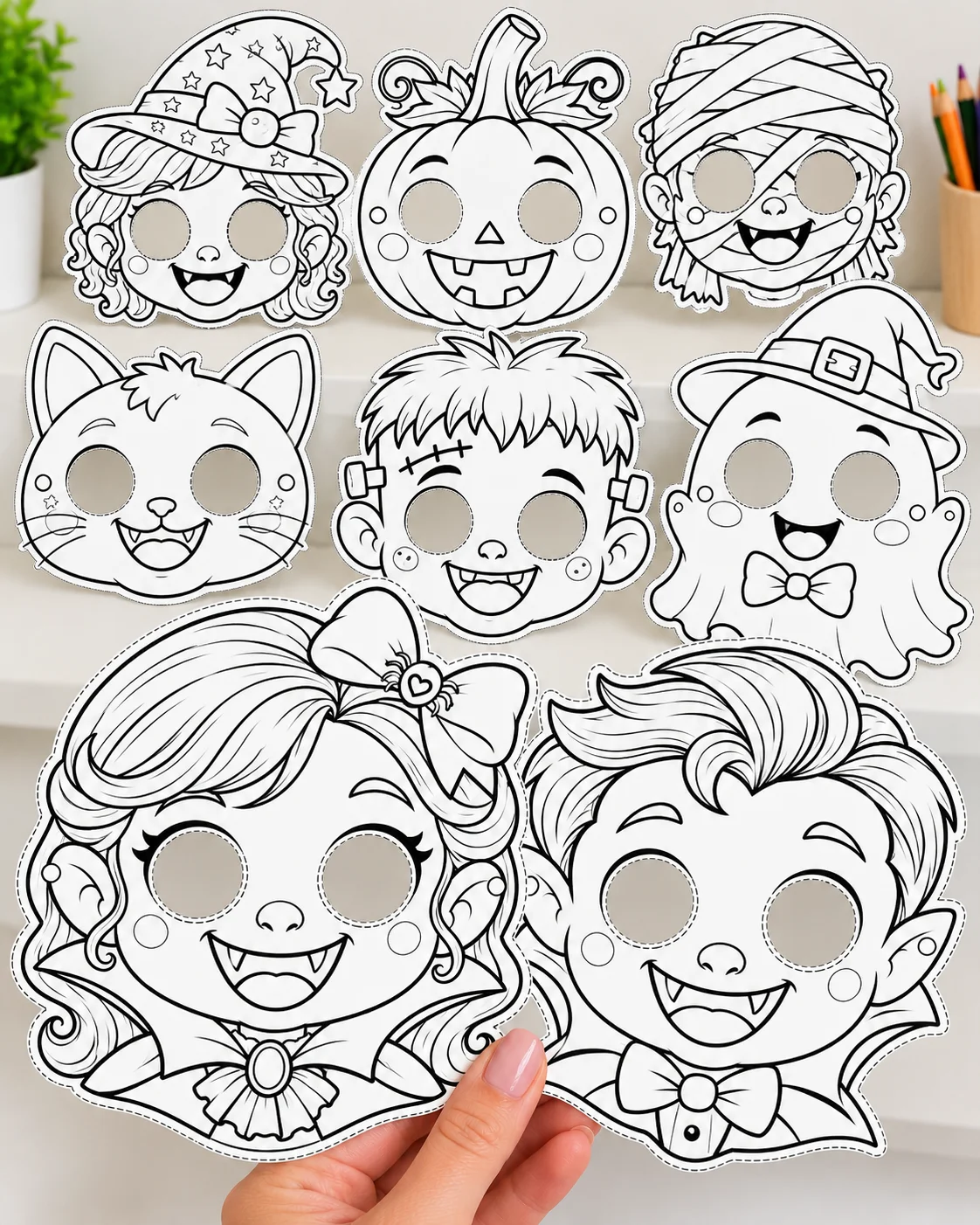 MÁSCARAS DE HALLOWEEN PARA COLORIR - ARQUIVO EM PDF — amostra 4: Prepare-se para um Halloween cheio de criatividade e…