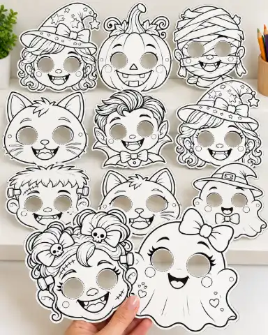 MÁSCARAS DE HALLOWEEN PARA COLORIR - ARQUIVO EM PDF — amostra 2: Prepare-se para um Halloween cheio de criatividade e…