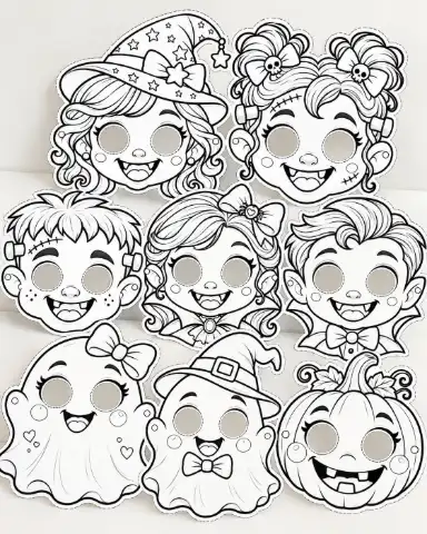MÁSCARAS DE HALLOWEEN PARA COLORIR - ARQUIVO EM PDF — amostra 5: Prepare-se para um Halloween cheio de criatividade e…